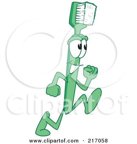 Royalty-Free (RF) Clipart Illustration of a Green Toothbrush Character Mascot Running by Mascot Junction