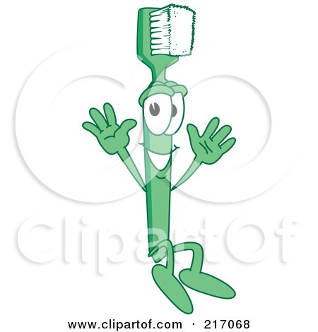 Royalty-Free (RF) Clipart Illustration of a Green Toothbrush Character Mascot Jumping by Mascot Junction