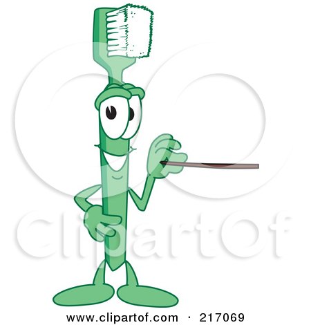 Royalty-Free (RF) Clipart Illustration of a Green Toothbrush Character Mascot Using A Pointer Stick by Mascot Junction