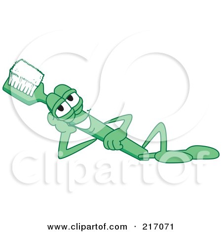 Royalty-Free (RF) Clipart Illustration of a Green Toothbrush Character Mascot Reclined by Mascot Junction