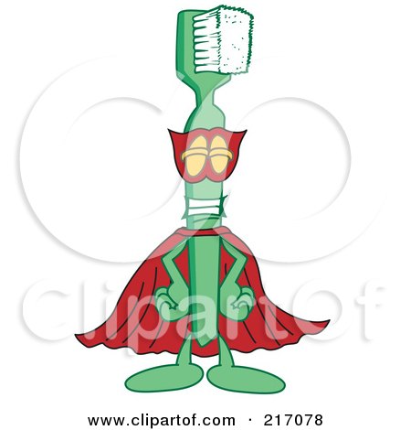 Royalty-Free (RF) Clipart Illustration of a Green Toothbrush Character Mascot Super Hero by Mascot Junction