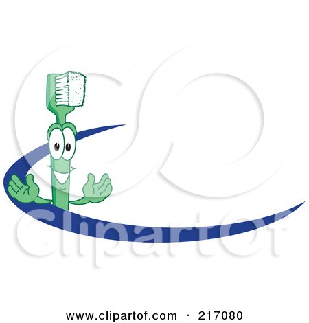 Royalty-Free (RF) Clipart Illustration of a Green Toothbrush Character Logo Mascot With A Blue Dash by Mascot Junction