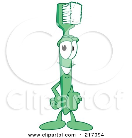 Royalty-Free (RF) Clipart Illustration of a Green Toothbrush Character Mascot Pointing Outwards by Mascot Junction