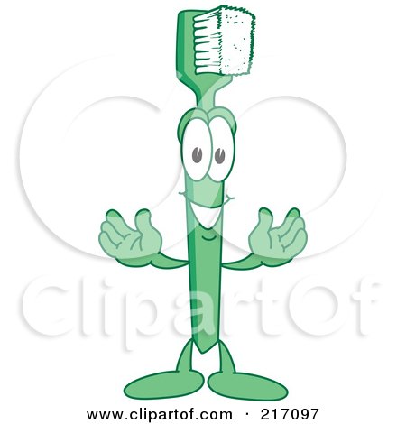 Royalty-Free (RF) Clipart Illustration of a Green Toothbrush Character Mascot by Mascot Junction