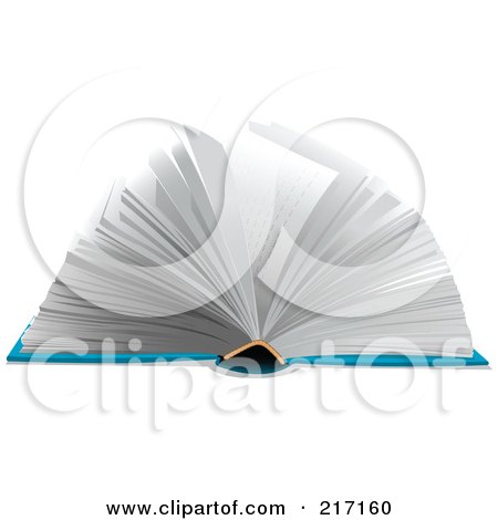 Royalty-Free (RF) Clipart Illustration of a Blue Book Laying Flat With Pages Turning by Pushkin