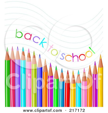 Royalty-Free (RF) Clipart Illustration of Back To School Text Waving Over Colored Pencils by Pushkin