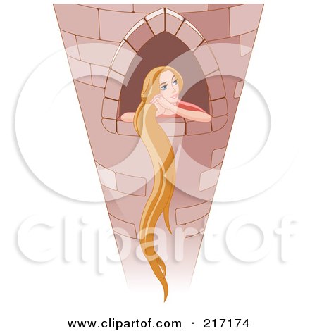 Royalty-Free (RF) Clipart Illustration of a Rapunzel Resting At The Window With Her Hair Hanging by Pushkin