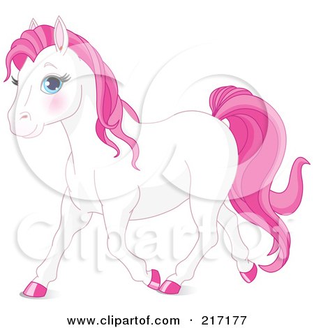 Royalty-Free (RF) Clipart Illustration of a Cute White And Pink Horse by Pushkin