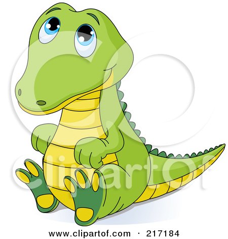 Royalty-Free (RF) Clipart Illustration of a Cute Baby Crocodile Sitting And Looking Up by Pushkin