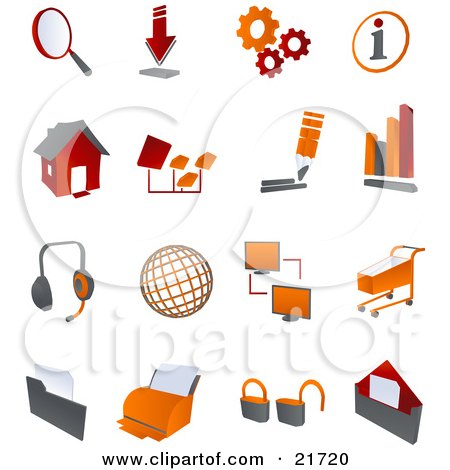 Clipart Picture Illustration of a Collection Of Red And Orange Internet Icons On A White Background by Tonis Pan