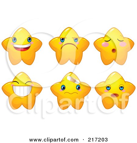 Royalty-Free (RF) Clipart Illustration of a Digital Collage Of Cute Yellow Star Characters by Pushkin