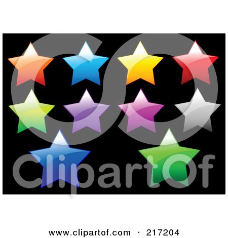 Royalty-Free (RF) Clipart Illustration of a Digital Collage Of Shiny Colorful Star Icons by Pushkin