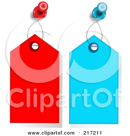 Royalty-Free (RF) Clipart Illustration of a Digital Collage Of Tacks Holding Up Red And Blue Tags by Pushkin