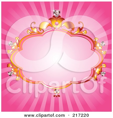 Royalty-Free (RF) Clipart Illustration of a Golden Princess Frame On A Pink Burst by Pushkin