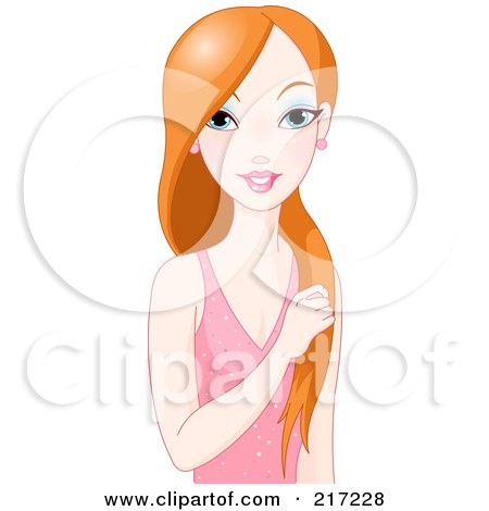 Royalty-Free (RF) Clipart Illustration of a Beautiful Red Haired Woman In A Pink Dress by Pushkin