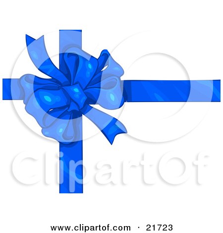 Clipart Picture Illustration of a Birthday, Christmas Or Anniversary Gift Wrapped In White With A Blue Bow And Ribbon by Tonis Pan