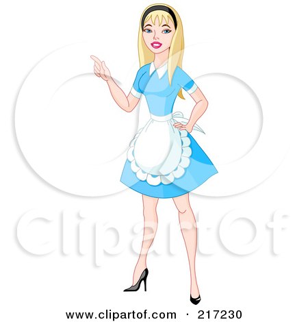 Royalty-Free (RF) Clipart Illustration of a Pretty Blond Maid In A Blue Dress by Pushkin
