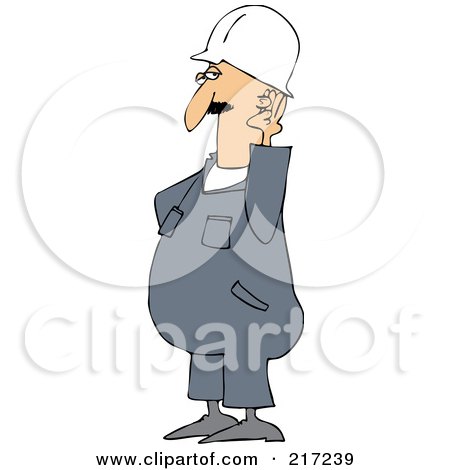 Royalty-Free (RF) Clipart Illustration of a Caucasian Worker Man Cupping His Ear To Hear by djart