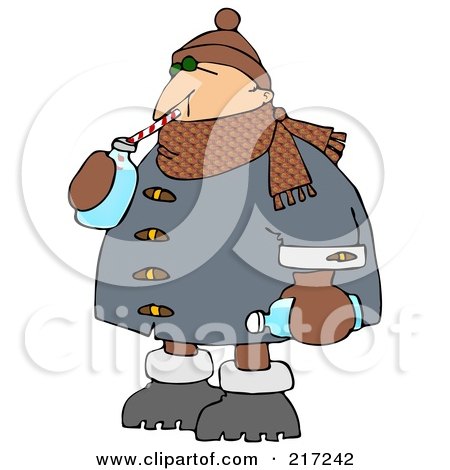 Royalty-Free (RF) Clipart Illustration of a Winter Man Drinking Water With A Straw From A Bottle by djart