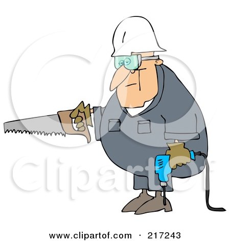 Royalty-Free (RF) Clipart Illustration of a Caucasian Worker Man Carrying A Saw And Drill by djart