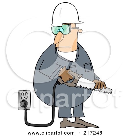 Royalty-Free (RF) Clipart Illustration of a Caucasian Worker Man Holding A Power Saw by djart