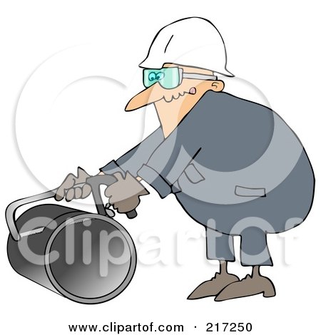 Royalty-Free (RF) Clipart Illustration of a Caucasian Worker Man Using A Hacksaw To Cut A Pipe by djart