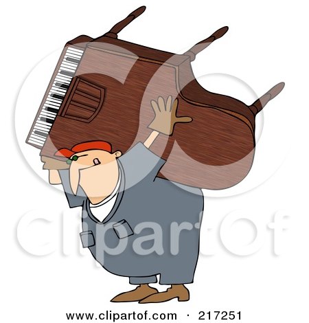 Royalty-Free (RF) Clipart Illustration of a Caucasian Worker Man Carrying A Piano On His Back by djart