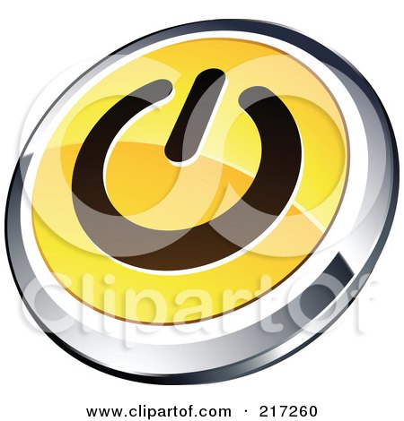 Royalty-Free (RF) Clipart Illustration of a Shiny Yellow, Black And Chrome Power App Icon Button by beboy