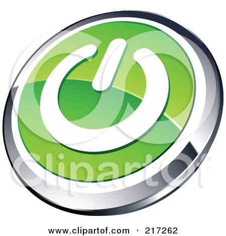 Royalty-Free (RF) Clipart Illustration of a Shiny Green White And Chrome Power App Icon Button by beboy