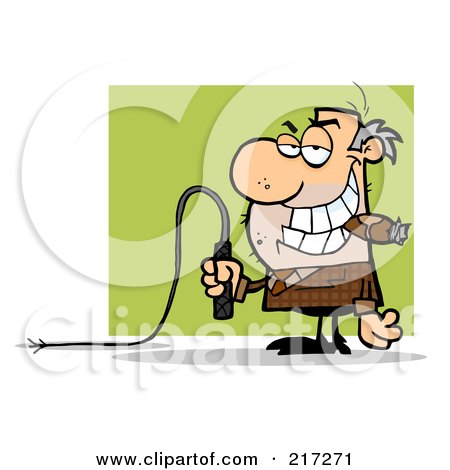 Royalty-Free (RF) Clipart Illustration of a Mean Boss Holding A Whip In His Hand And Smoking A Cigar by Hit Toon