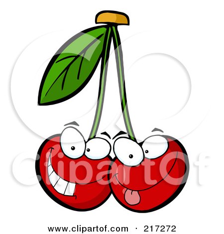 Royalty-Free (RF) Clipart Illustration of Two Cherry Characters Making Faces by Hit Toon