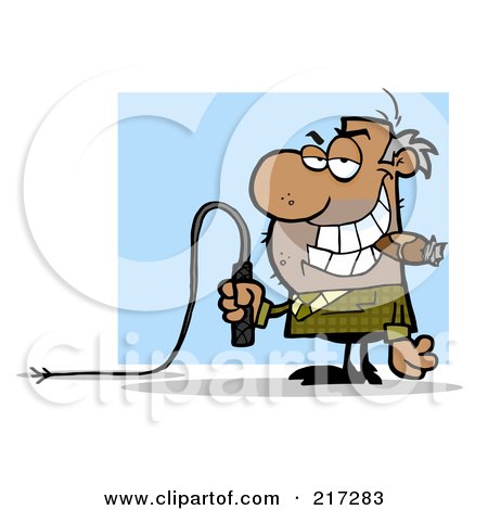 Royalty-Free (RF) Clipart Illustration of a Mean Black Boss Holding A Whip In His Hand And Smoking A Cigar by Hit Toon