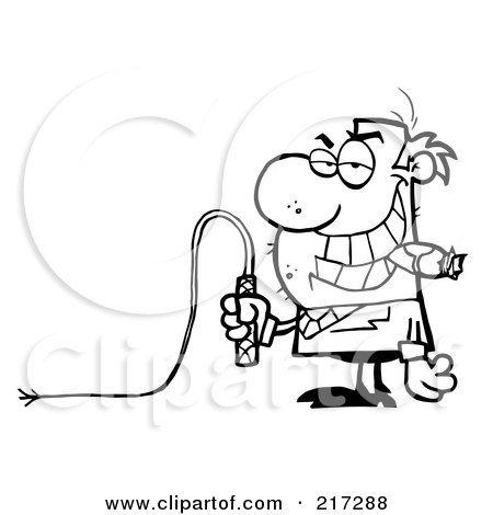 Royalty-Free (RF) Clipart Illustration of an Outlined Boss Holding A Whip In His Hand And Smoking A Cigar by Hit Toon