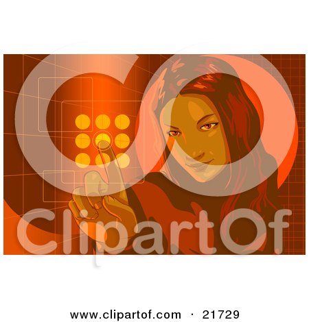 Clipart Picture Illustration of a Young Woman Entering Her Security Code Into A Keypad, OrangeTones by Tonis Pan