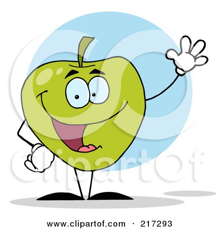 Royalty-Free (RF) Clipart Illustration of a Waving Green Apple Character by Hit Toon