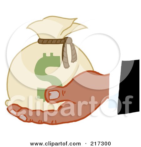 Royalty-Free (RF) Clipart Illustration of a Black Hand Holding A Sack Of Money by Hit Toon