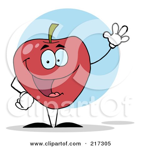 Royalty-Free (RF) Clipart Illustration of a Waving Red Apple Character by Hit Toon