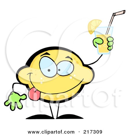 Royalty-Free (RF) Clipart Illustration of a Lemon Character Holding Up A Glass Of Lemonade by Hit Toon