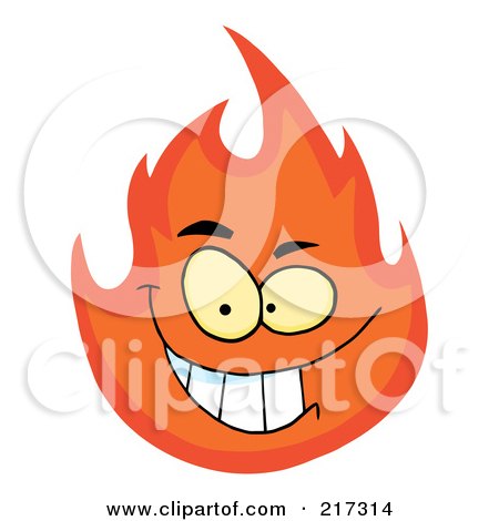 Royalty-Free (RF) Clipart Illustration of a Grinning Flame Character by Hit Toon