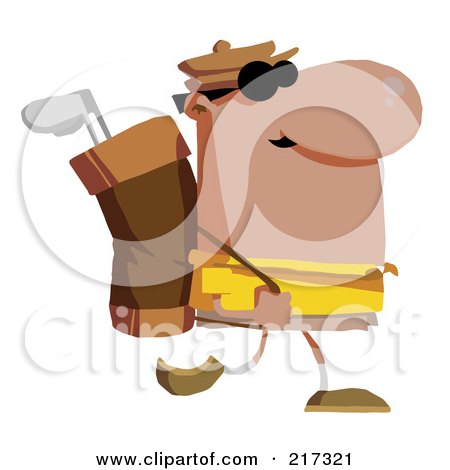 Royalty-Free (RF) Clipart Illustration of a Hispanic Man Carrying A Golf Bag by Hit Toon