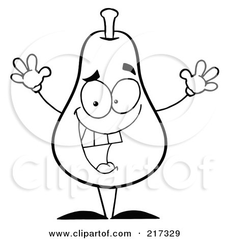 Royalty-Free (RF) Clipart Illustration of a Happy Outlined Pear Character by Hit Toon
