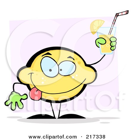 Royalty-Free (RF) Clipart Illustration of a Lemon Character Holding Up Lemonade by Hit Toon