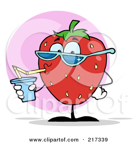Royalty-Free (RF) Clipart Illustration of a Strawberry Drinking And Wearing Shades by Hit Toon