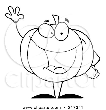 Royalty-Free (RF) Clipart Illustration of an Outlined Waving Halloween Pumpkin Character by Hit Toon