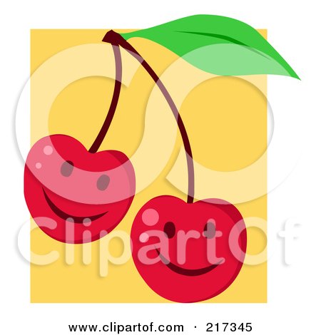 Royalty-Free (RF) Clipart Illustration of Two Happy Cherries With Smiles by Hit Toon