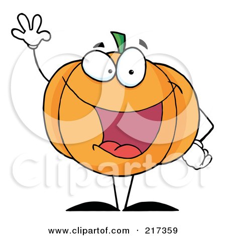 Royalty-Free (RF) Clipart Illustration of a Waving Halloween Pumpkin Character by Hit Toon