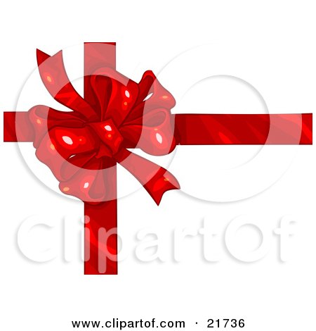 Clipart Picture Illustration of a Birthday, Anniversary, Valentine's Day Or Christmas Present Wrapped With A Red Ribbon And Bow Over White by Tonis Pan