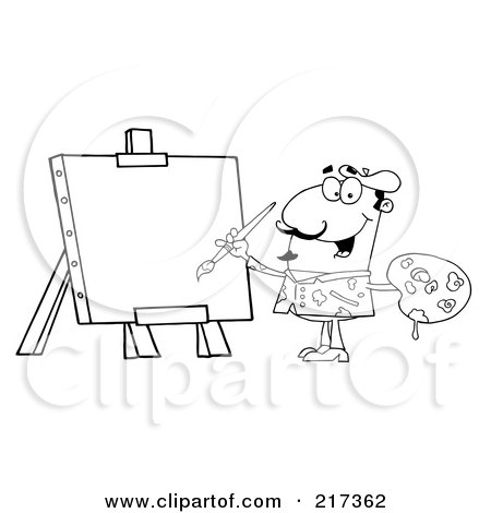 Royalty-Free (RF) Clipart Illustration of an Outlined Man Painting On Canvas by Hit Toon