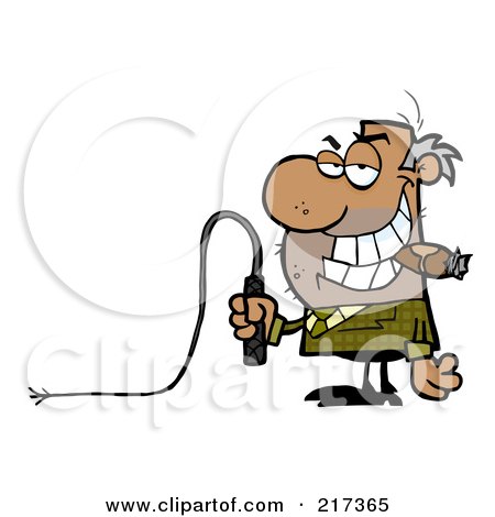 Royalty-Free (RF) Clipart Illustration of a Mean Black Manager Holding A Whip In His Hand And Smoking A Cigar by Hit Toon