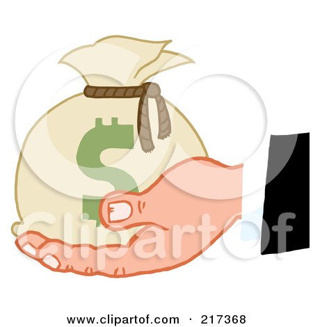 Royalty-Free (RF) Clipart Illustration of a Caucasian Hand Holding A Sack Of Money by Hit Toon